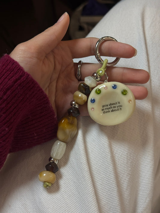 "Pray" Worry Stone Bag Charm (beads not included)