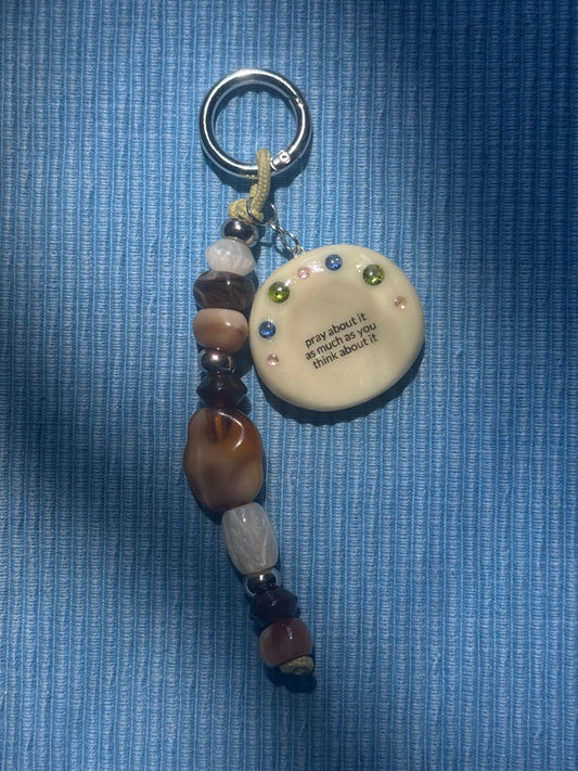 "Pray" Worry Stone Bag Charm (beads not included)